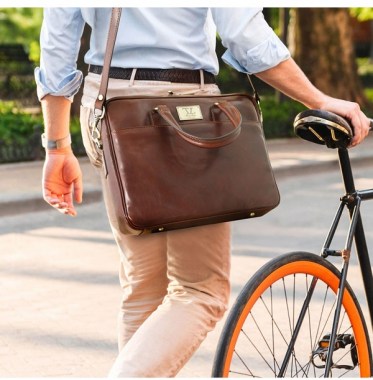 Leather laptop briefcase with front pocket- Urban  